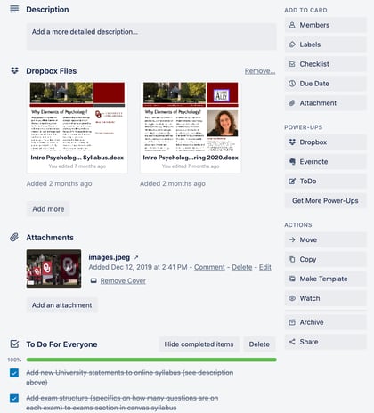 Screenshot of Trello board